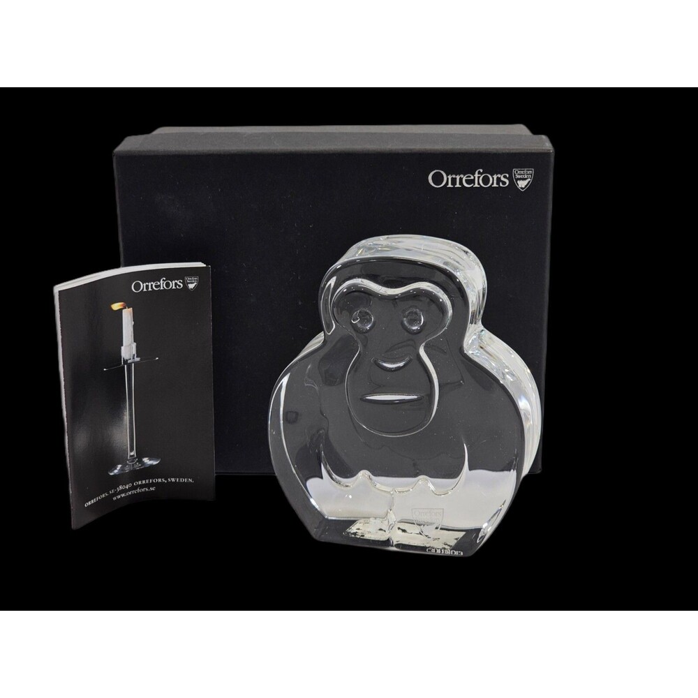 NEW Orrefors Zoo Collection 6534716 Monkey Ape Animal Clear Crystal Figurine
